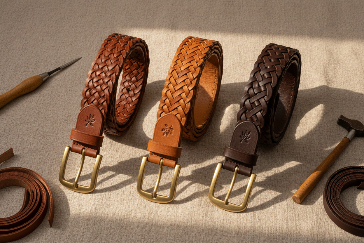 Cinturones de cuero trenzados